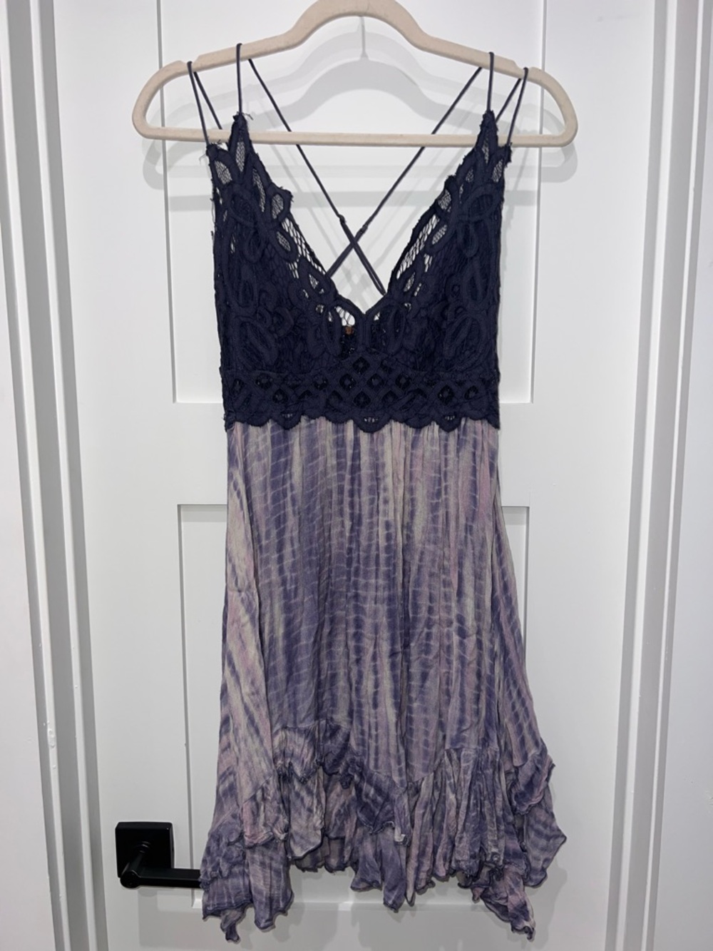 Free People Navy Crochet Bodice Tie-Dye Slip Dress